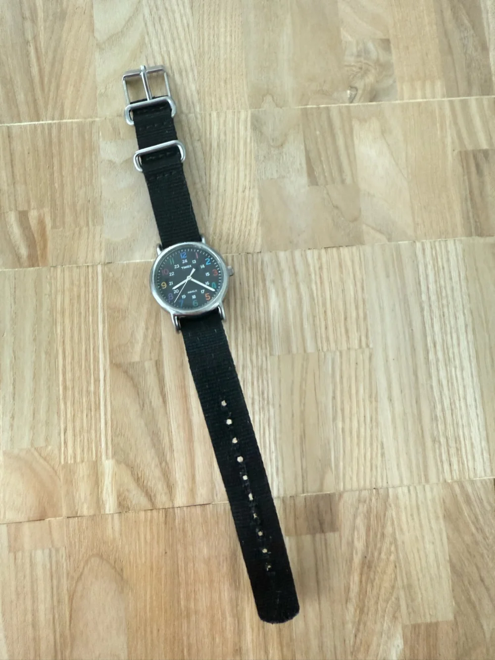 Timex ladies black dial rainbow numbers weekender watch NEW BATTERY
